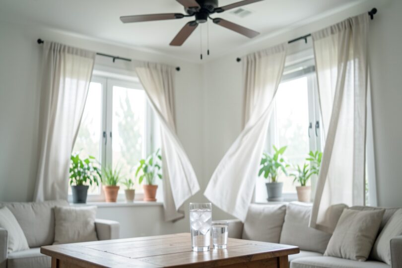 Interieur lumineux avec ventilateur et plantes pour rester au frais en ete